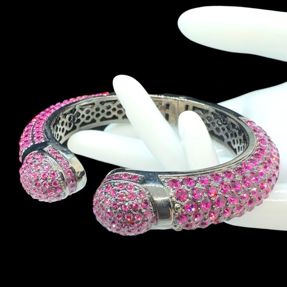 Vintage Joan Boyce "Kissable" Fuchsia/Pink Pave Crystal Cuff Bracelet - Picture 14 of 14